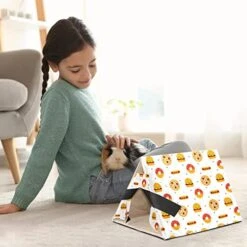 Y-DSIWX Guinea Pig Hideout House Bed, Burger Donut Hot Dog Pizza Flat Food Pattern Rabbit Cave, Squirrel Chinchilla Hamster Hedgehog Nest Cage -Pet Care Center 51YrFZhSEhL