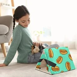 Y-DSIWX Guinea Pig Hideout House Bed, Fast Food Hot Dog Pattern Green Rabbit Cave, Squirrel Chinchilla Hamster Hedgehog Nest Cage -Pet Care Center 51aXitfWiuL