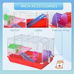 PawHut 18.5" Hamster Cage With Exercise Wheel And Water Bottle, Dish, Rat House And Habitat 2-Story Design, Red -Pet Care Center 51b0EJhJXaL