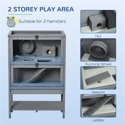 ACQUIRE Grey Wooden Hamster Cage, 2-Tier Small Animals Hutch, W/Storage Shelf, Tray, 23.5" L X 15.75" W X 35.5" H -Pet Care Center 51bMXGAkTwL