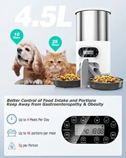 Automatic Cat Feeders 2 Cat, 4.5L Cat Food Dispenser With Splitter And Two Stainless Bowls, Timed Cat Feeder, Up To 4 Meals With Portion Control, 10s Voice Recorder -Pet Care Center 51boXKzk4IL