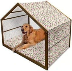 Ambesonne Fruits Wooden Pet House, Watercolor Pear Cherries Kiwi Apple Brushstroke Splashes Kitchen, Indoor & Outdoor Portable Dog Kennel With Pillow And Cover, Large, Peach Lime Green Red -Pet Care Center 51cCJ9Sb4sL. AC