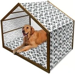 Ambesonne Fruit Wooden Pet House, Pattern With Hand-Drawn Orange Fruits Organic Nutritious Food, Indoor & Outdoor Portable Dog Kennel With Pillow And Cover, Medium, Dark Orange Green -Pet Care Center 51gHzvIKySL. AC