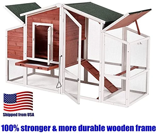Tenouvos Higher Quality & Stronger Outdoor Chicken Coop, Large Solid Wooden Rabbit Hutch, Poultry Pet Cages, Small Animal House With Tray & Ramp & Heavy Duty Safety Net For Small Animal 4 Tenouvos Higher Quality & Stronger Outdoor Chicken Coop, Large Solid Wooden Rabbit Hutch, Poultry Pet Cages, Small Animal House With Tray & Ramp & Heavy Duty Safety Net For Small Animal - Image 2