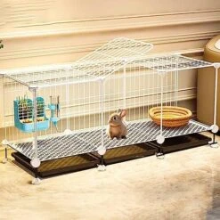 OM-PDD Indoor Guinea Pig/Ferret Cage, With Tray, Small Animal Playpen, Transparent Design, Thick Iron Mesh, Easy To Clean, Suite: Foot Pad/Water Fountain/Tray/Food Box/Water Bowl -Pet Care Center 51hF40YaSSL. AC