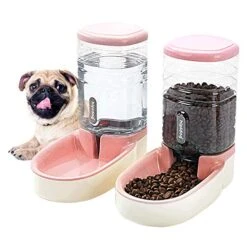 XingCheng-Sport Automatic Pet Feeder Small&Medium Pets Automatic Food Feeder And Waterer Set 3.8L, Travel Supply Feeder And Water Dispenser For Dogs Cats Pets Animals (Pink)