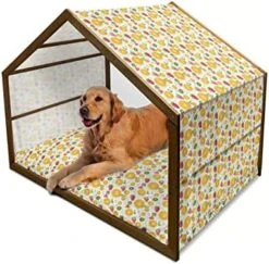 Ambesonne Fruits Wooden Pet House, Watercolor Pear Cherries Kiwi Apple Brushstroke Splashes Kitchen, Indoor & Outdoor Portable Dog Kennel With Pillow And Cover, Large, Peach Lime Green Red -Pet Care Center 51k6EzsiWlL. AC
