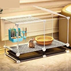OM-PDD Indoor Guinea Pig/Ferret Cage, With Tray, Small Animal Playpen, Transparent Design, Thick Iron Mesh, Easy To Clean, Suite: Foot Pad/Water Fountain/Tray/Food Box/Water Bowl -Pet Care Center 51mV531ibKL. AC