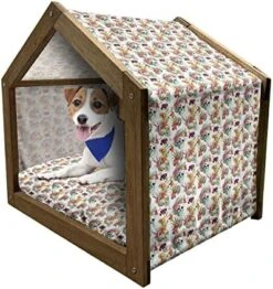 Ambesonne Skull Wooden Pet House, Lilies Tropical Flower Blooms Leaves On Skull With Watercolor Painting Effect, Indoor & Outdoor Portable Dog Kennel With Pillow And Cover, Medium, Pink Orange Green -Pet Care Center 51oVZjJ2wDL. AC
