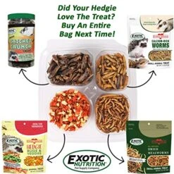 Hedgehog Treat Variety Pack - Healthy Natural Treat Assortment - Dried Mealworms, Dried Black Soldier Fly Larvae, Dried Crickets, Dried Apples & Carrots - Sampler Variety Value Package -Pet Care Center 51pWjHhc3uL