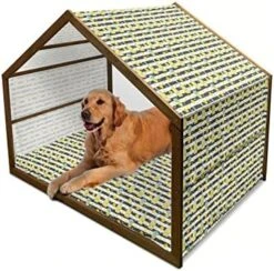 Ambesonne Abstract Wooden Pet House, Overlapping Citrus Grape Lemon Fruit Slices Vitamin Organic Food, Indoor & Outdoor Portable Dog Kennel With Pillow And Cover, Medium, Vermilion Orange -Pet Care Center 51sT26W9aAL. AC