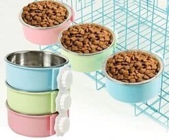 Fuwok 2-IN-1 Removable Dog Bowl For Crates Puppy Food Feeder Water Dish With Bolt Holder Stainless Steel Pet Hanging Bowl Food Water Bowl 2Pcs/Set (Small - Round, Green) -Pet Care Center 51wq4trV7JL