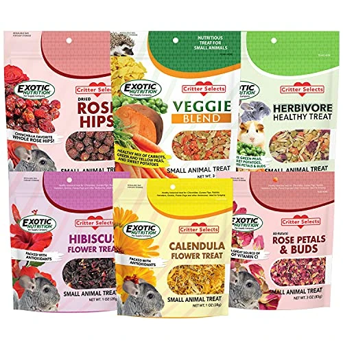 Exotic Nutrition Herbivore Treats 6 Pack - Healthy Assortment Small Animal Pet Treat - Squirrels, Guinea Pigs, Rabbits, Chinchillas, Prairie Dogs, Degus, Hamsters, Gerbils, Herbivores 4 Exotic Nutrition Herbivore Treats 6 Pack - Healthy Assortment Small Animal Pet Treat - Squirrels, Guinea Pigs, Rabbits, Chinchillas, Prairie Dogs, Degus, Hamsters, Gerbils, Herbivores - Image 2