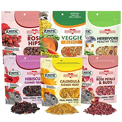 Exotic Nutrition Herbivore Treats 6 Pack - Healthy Assortment Small Animal Pet Treat - Squirrels, Guinea Pigs, Rabbits, Chinchillas, Prairie Dogs, Degus, Hamsters, Gerbils, Herbivores 3 Exotic Nutrition Herbivore Treats 6 Pack - Healthy Assortment Small Animal Pet Treat - Squirrels, Guinea Pigs, Rabbits, Chinchillas, Prairie Dogs, Degus, Hamsters, Gerbils, Herbivores